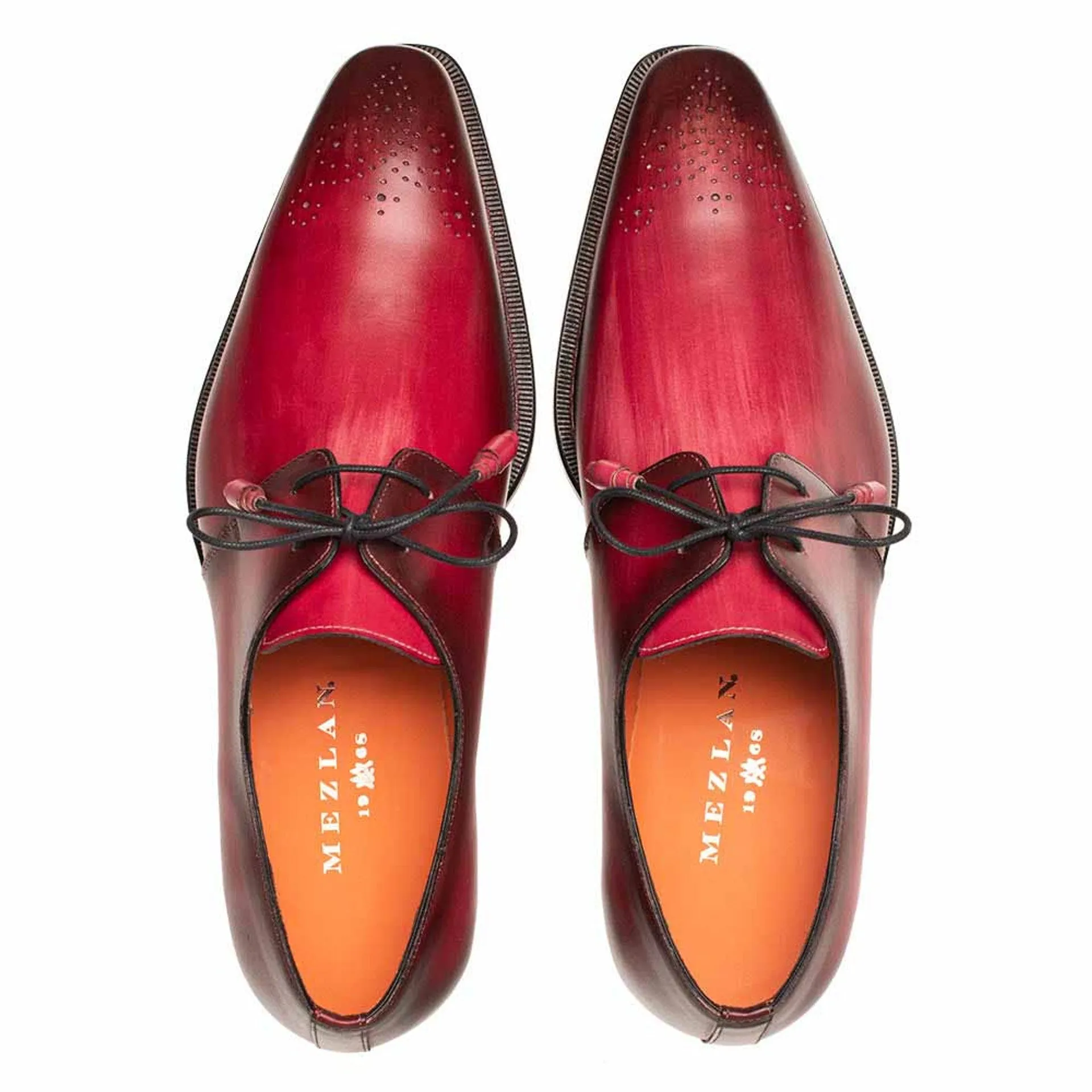 Principe Burgundy/Rust Patina Leather Men’s Derby Shoes By Mezlan Made In Spain Brand
