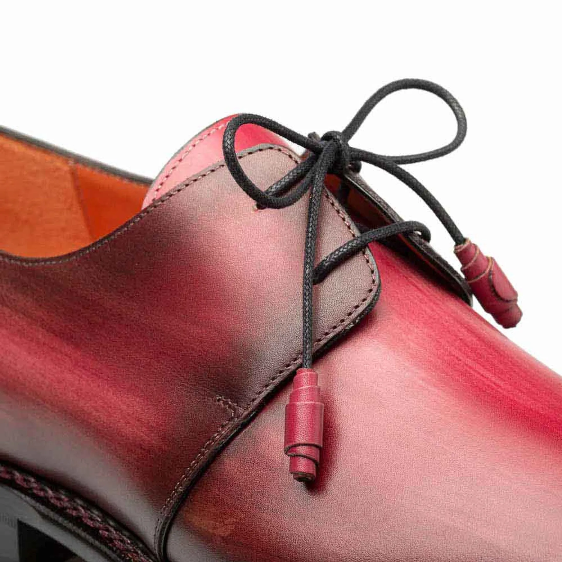 Principe Burgundy/Rust Patina Leather Men’s Derby Shoes By Mezlan Made In Spain Brand