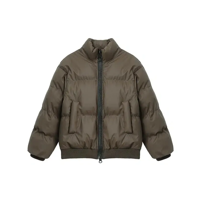 PU Leather Stand Collar Insulated Jacket