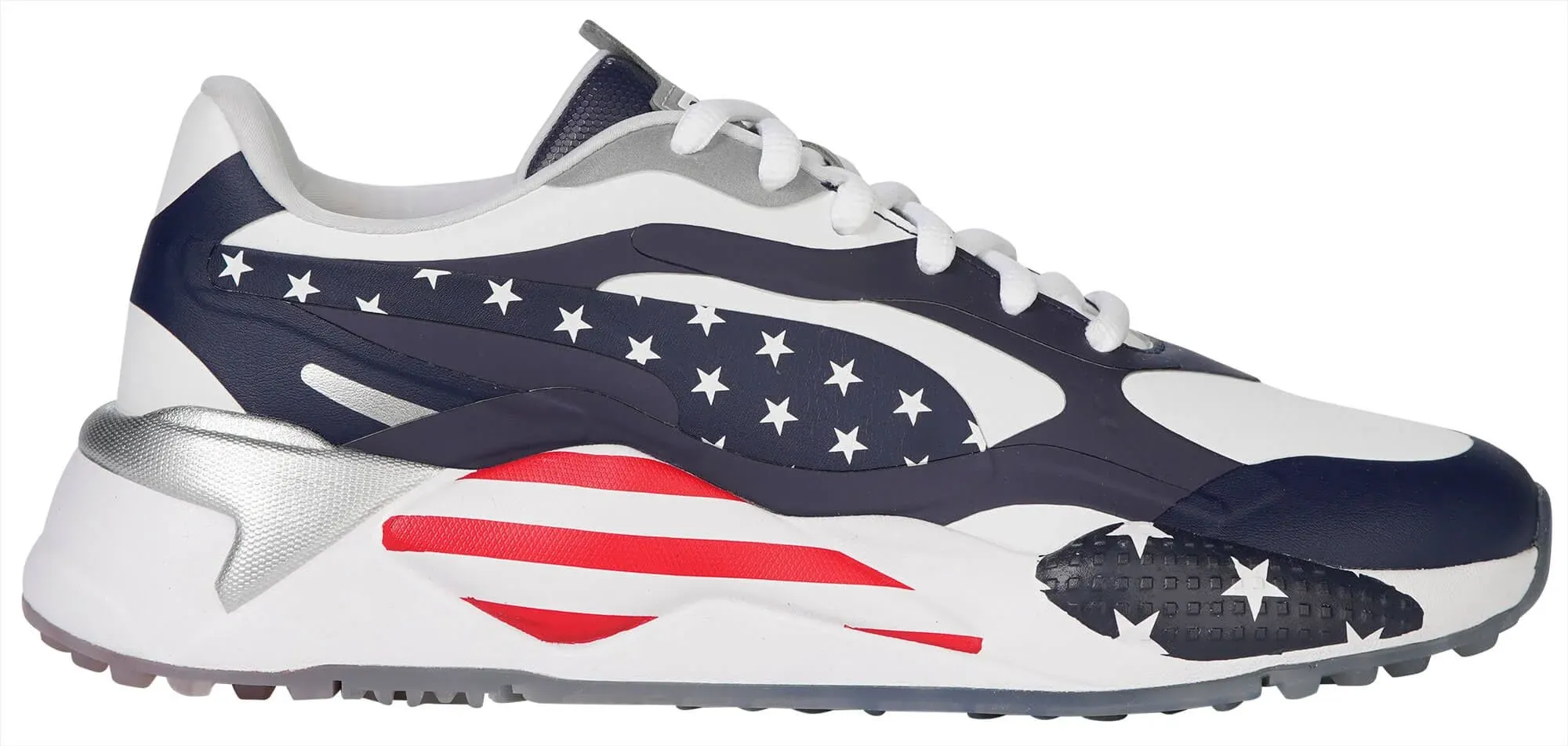 Puma Men's TOUR Ltd Edition RS-G US OPEN Spikeless Golf Shoe - WHITE / PEACOAT- HIGH RISK RED