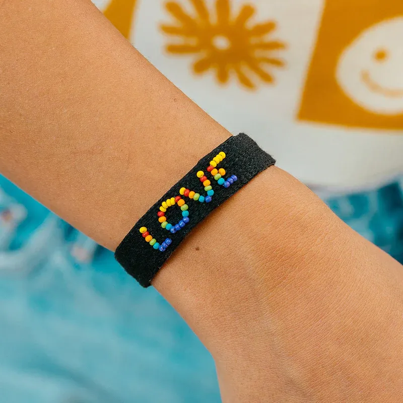 Pura Vida Woven Seed Bead Love Bracelet ~ Black
