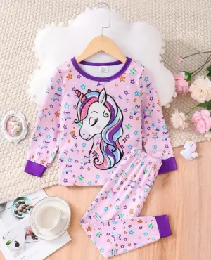 Purple Unicorn with stars Printed Kids Night Suit (RX-268)