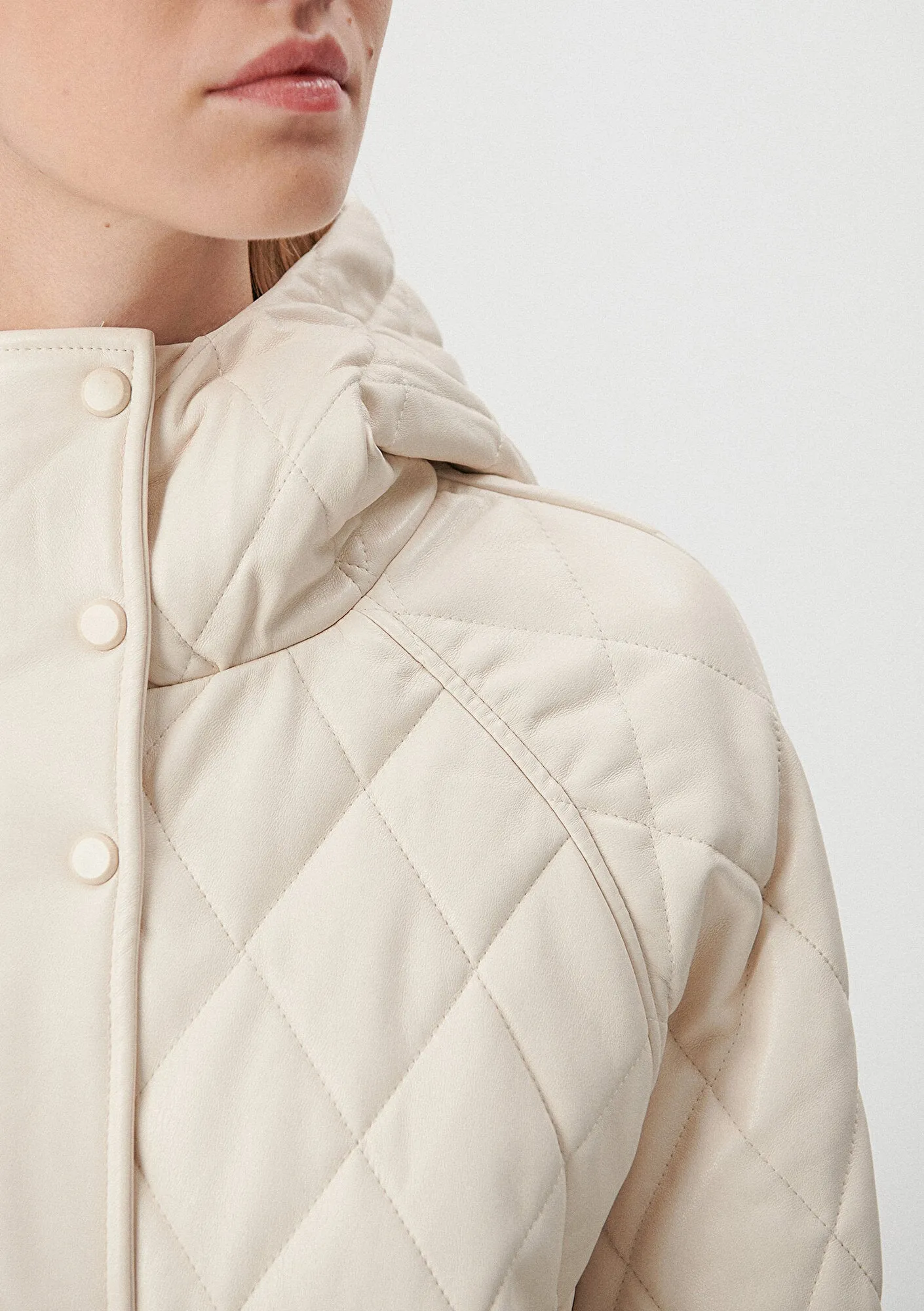 Quilted Beige Faux Leather Jacket