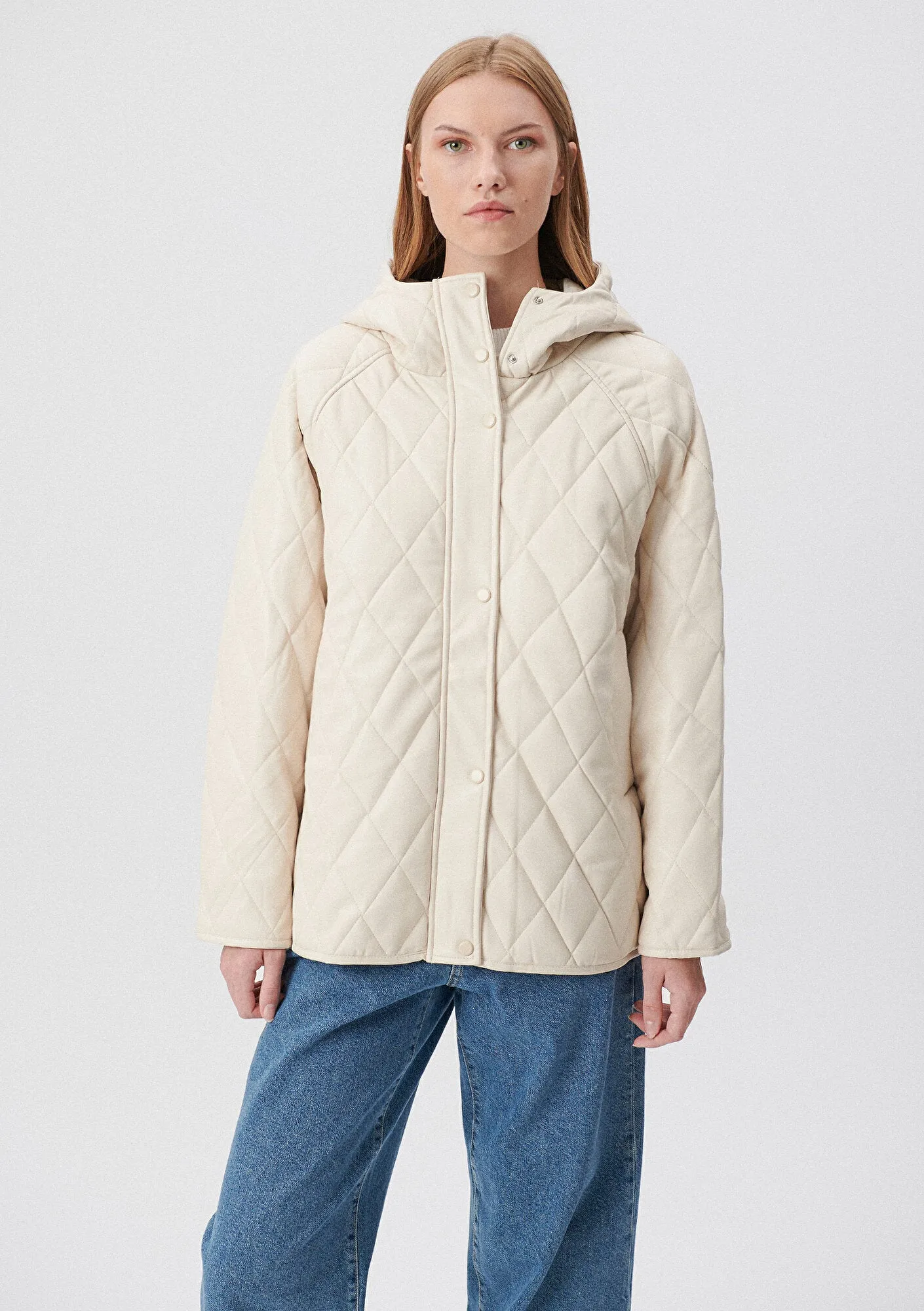 Quilted Beige Faux Leather Jacket