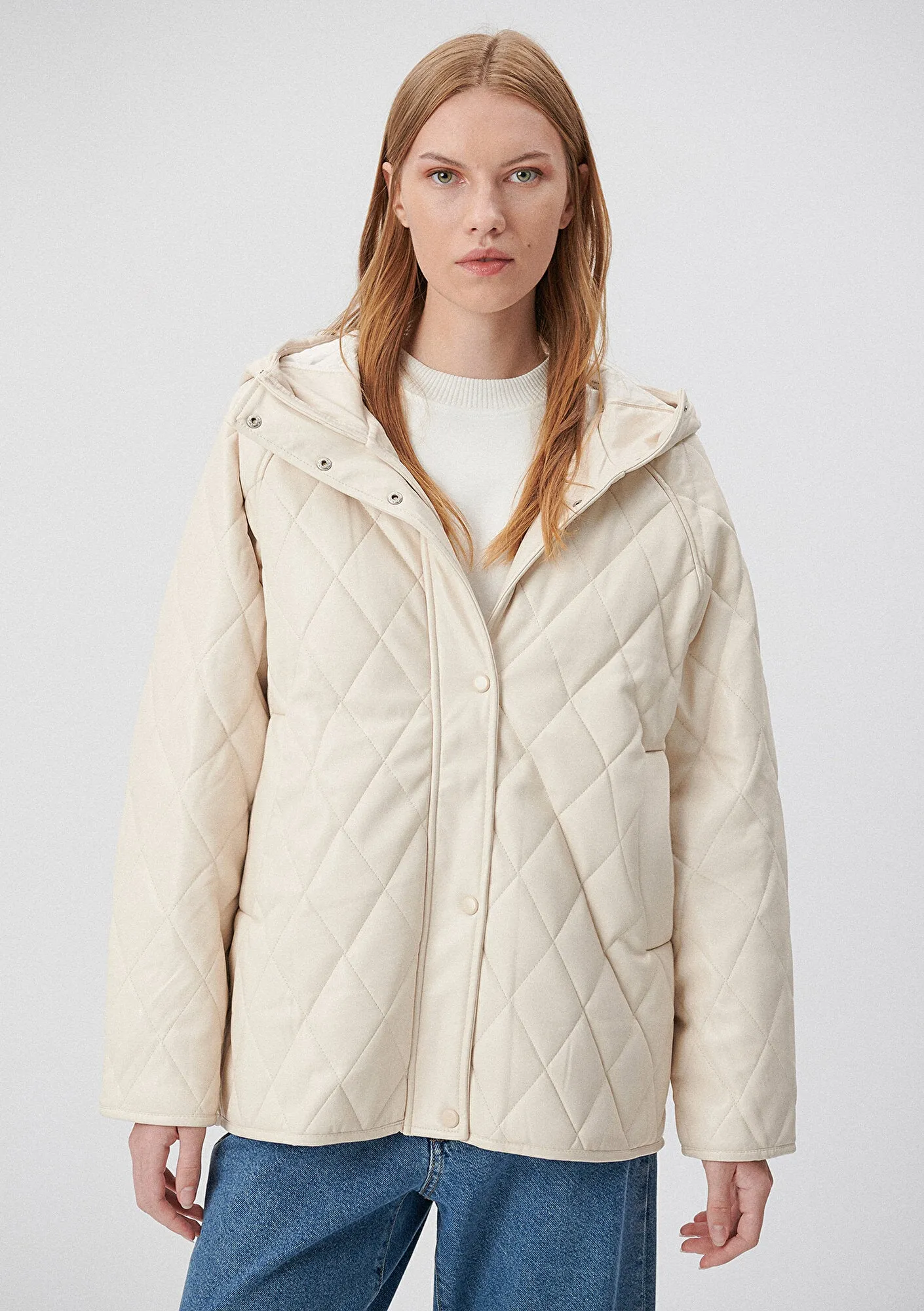 Quilted Beige Faux Leather Jacket