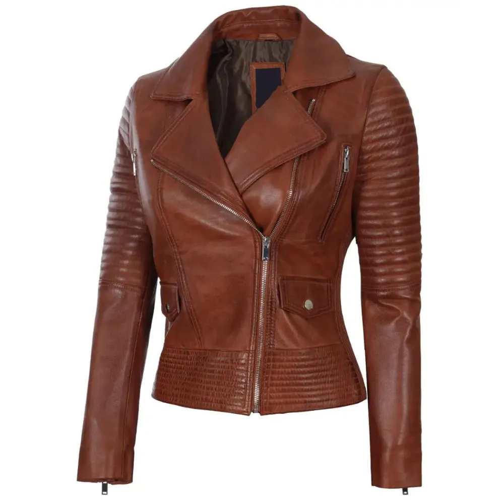 ﻿Quilted Brown Sabre Biker Jacket