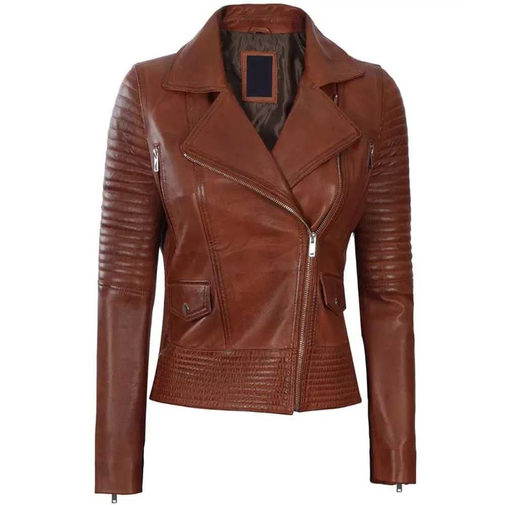 ﻿Quilted Brown Sabre Biker Jacket