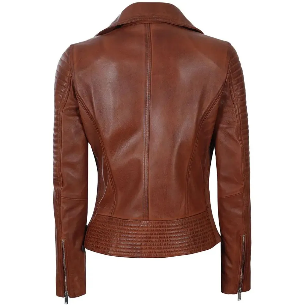 ﻿Quilted Brown Sabre Biker Jacket