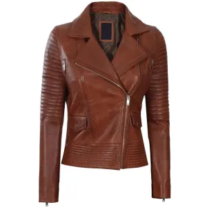 ﻿Quilted Brown Sabre Biker Jacket