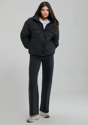 Quilted High Neck Black Jacket