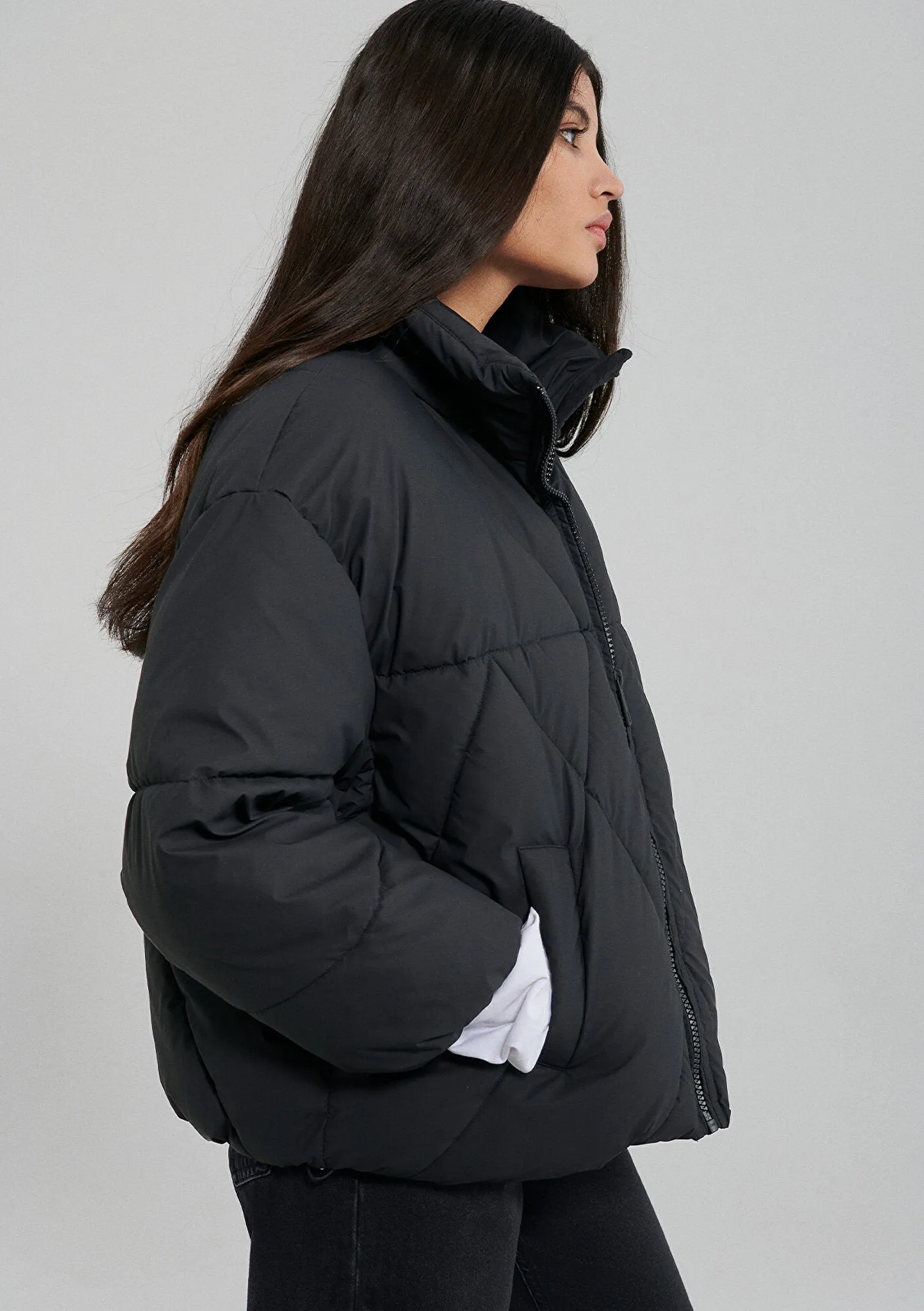 Quilted High Neck Black Jacket