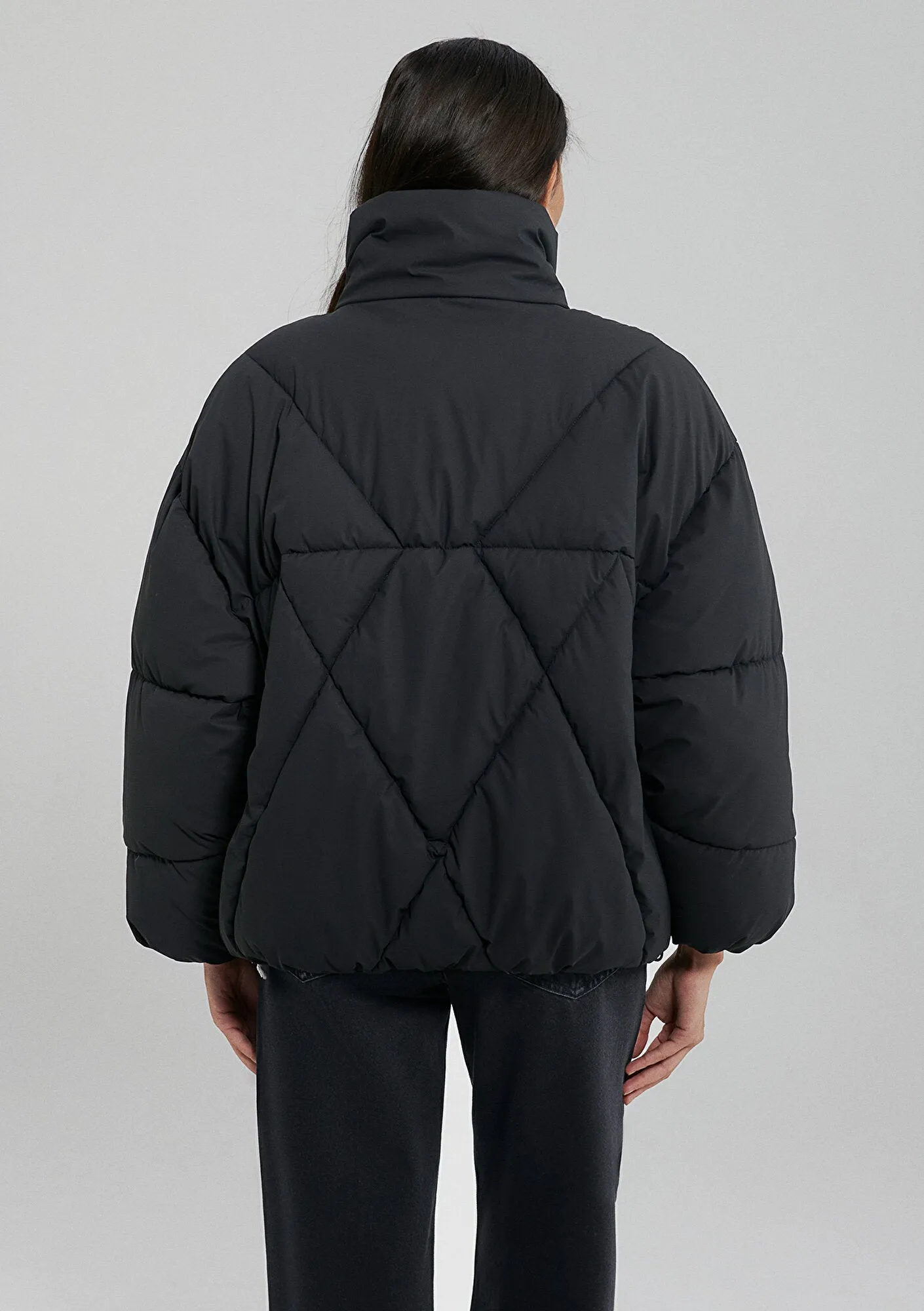 Quilted High Neck Black Jacket