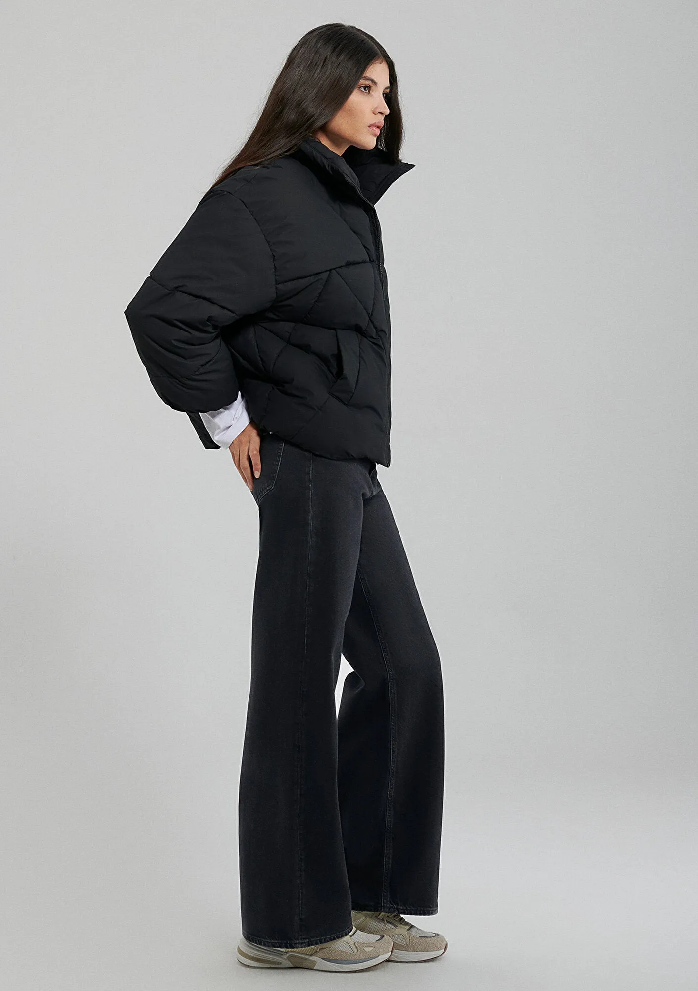 Quilted High Neck Black Jacket