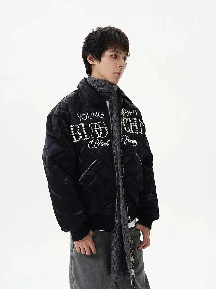 Quilted Insulated Jacket with Embellished Design