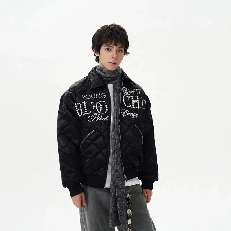 Quilted Insulated Jacket with Embellished Design