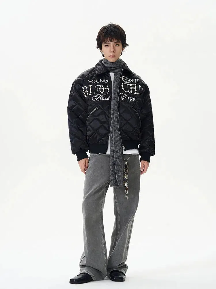 Quilted Insulated Jacket with Embellished Design