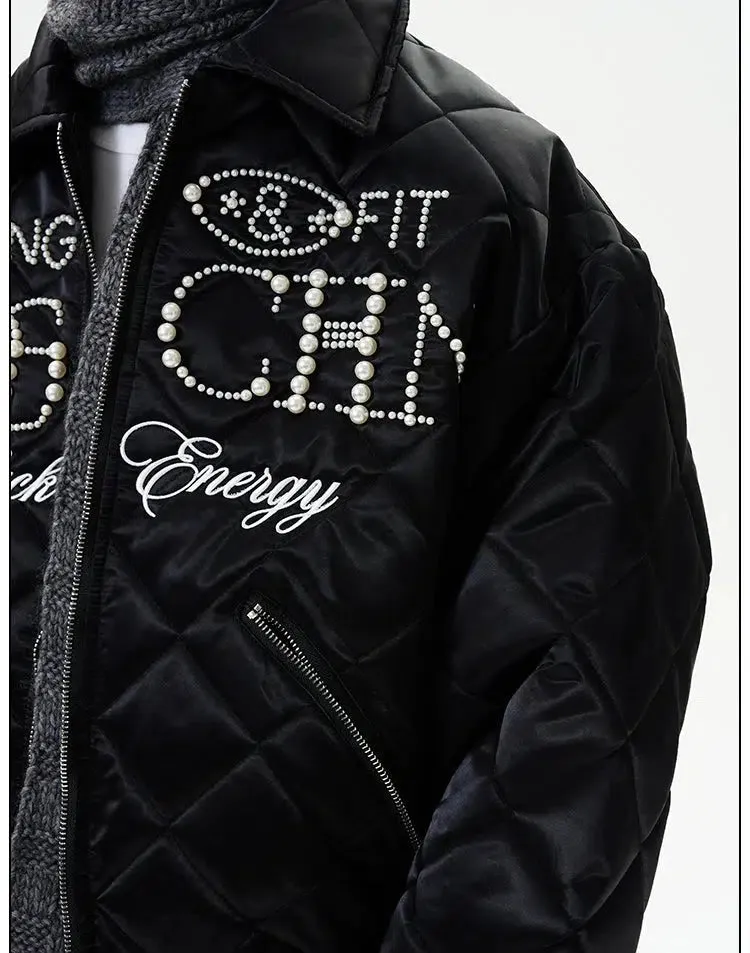 Quilted Insulated Jacket with Embellished Design
