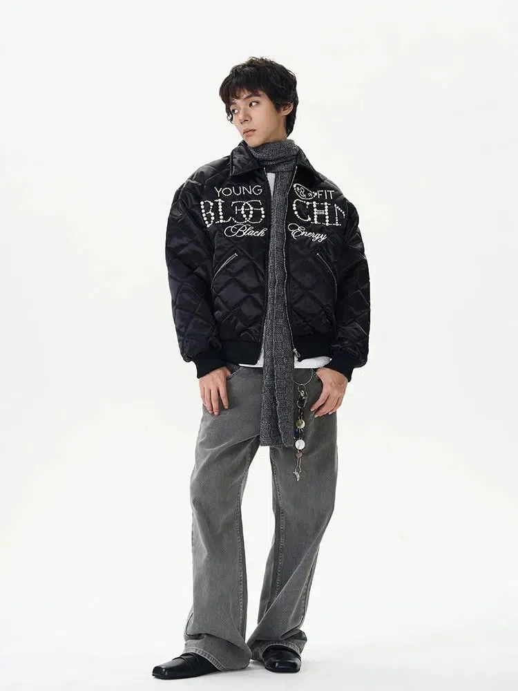 Quilted Insulated Jacket with Embellished Design