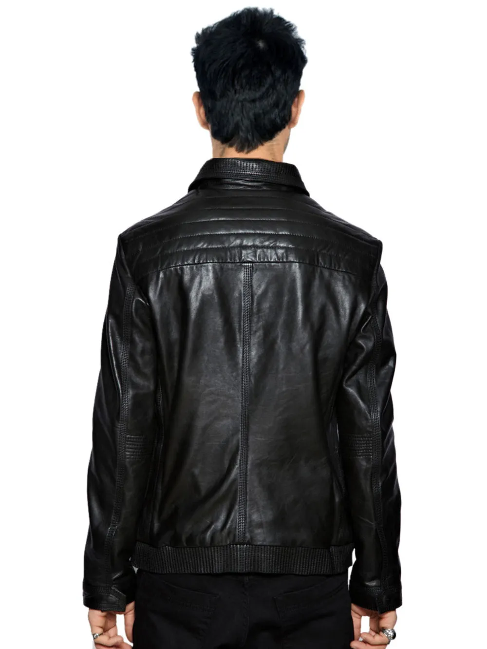Quilted Panel Leather Biker Jacket