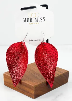 "Ronelle" Metallic Red Leather Petal Earrings