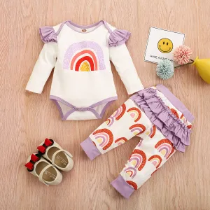 Rainbow Flare Sleeve Romper With Ruffle Pants 2PCS Set 9M-18M