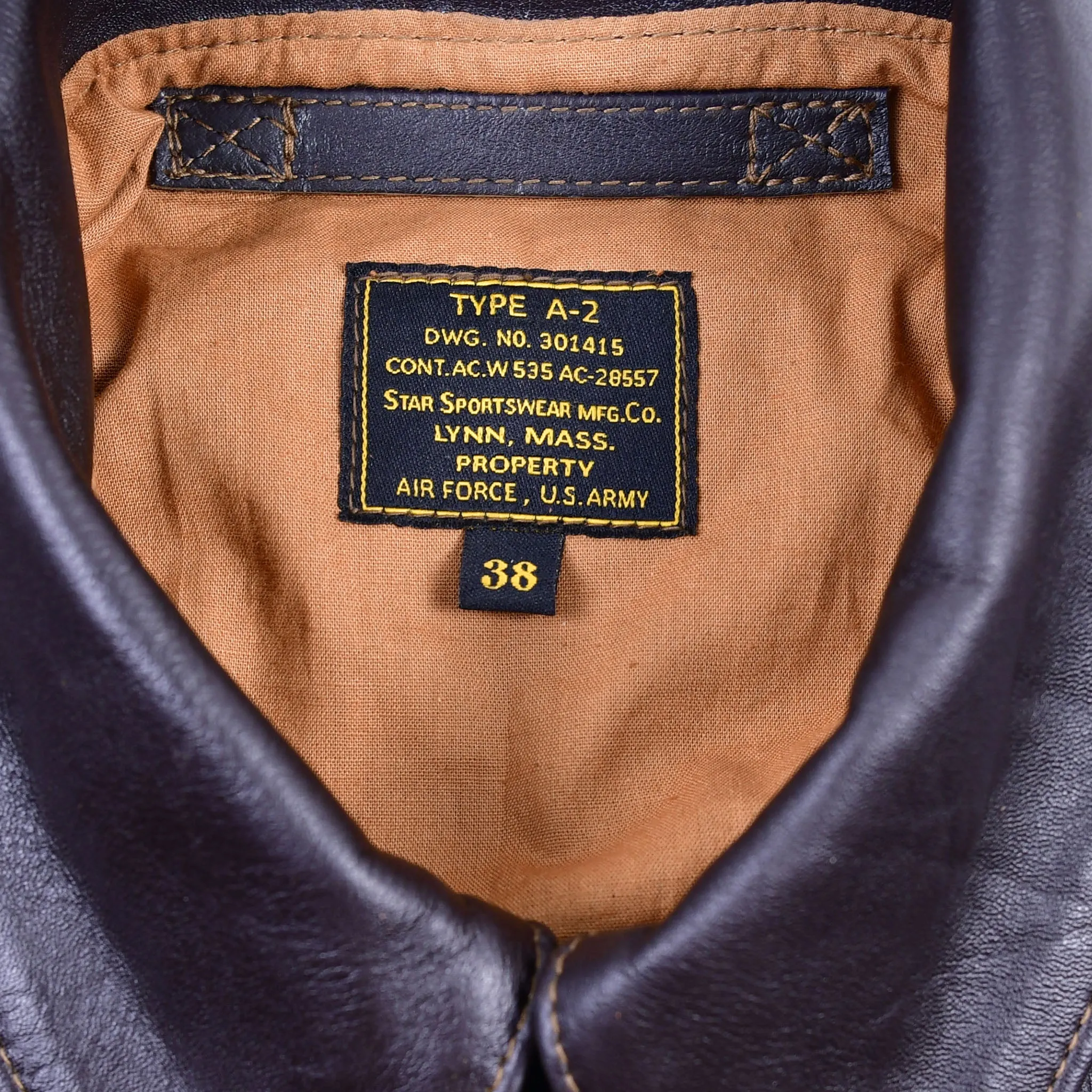 Repro A2 STAR SPORTSWEAR MFG.CO. Order No W535ac 28557 Horsehide Leather Flight Jacket