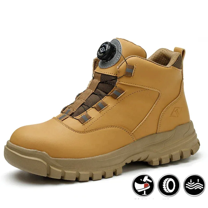 Rotating Button Shoes Work Boots Steel Toe Puncture-Proof Waterproof