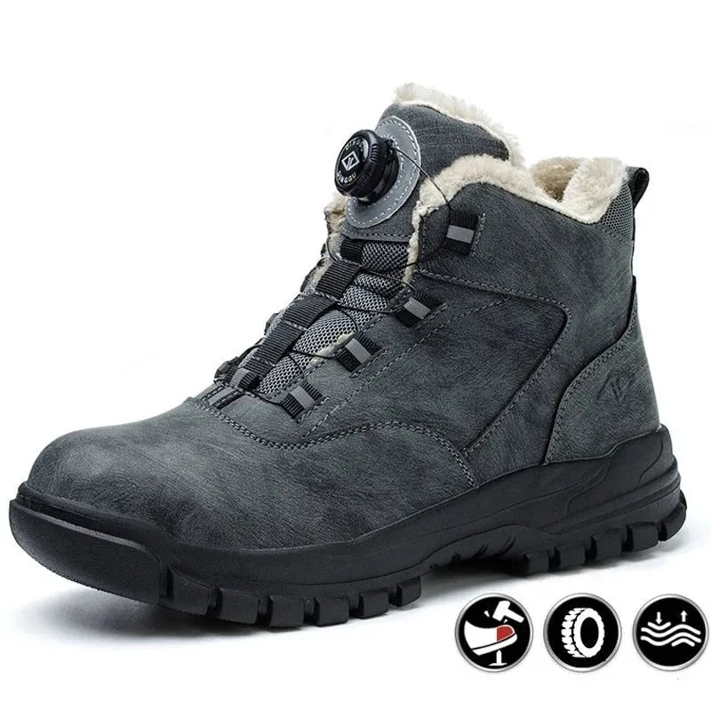 Rotating Button Shoes Work Boots Steel Toe Puncture-Proof Waterproof