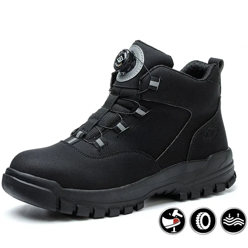 Rotating Button Shoes Work Boots Steel Toe Puncture-Proof Waterproof
