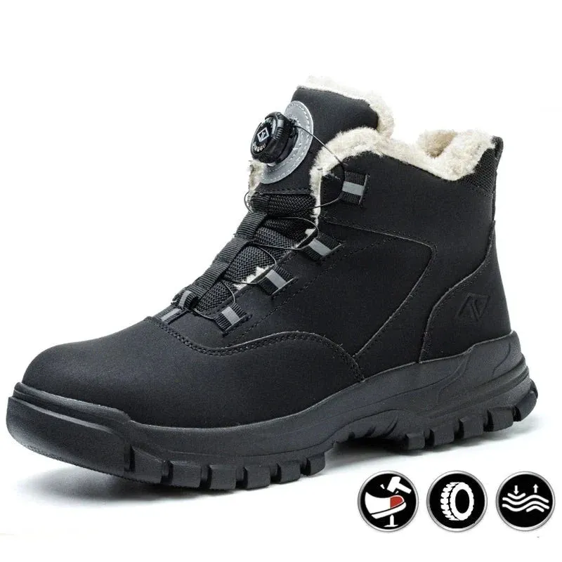 Rotating Button Shoes Work Boots Steel Toe Puncture-Proof Waterproof