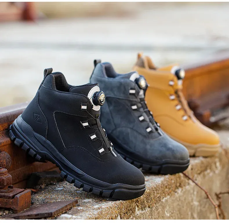 Rotating Button Shoes Work Boots Steel Toe Puncture-Proof Waterproof