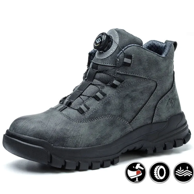 Rotating Button Shoes Work Boots Steel Toe Puncture-Proof Waterproof