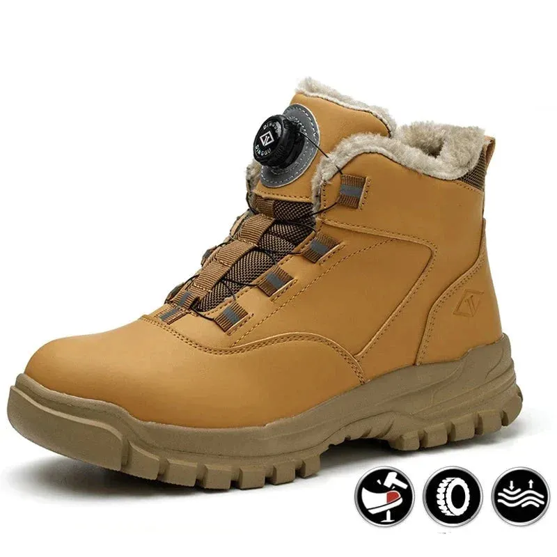 Rotating Button Shoes Work Boots Steel Toe Puncture-Proof Waterproof