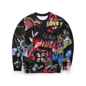 Round Neck 3D Cartoon Figures Spliced Print Long Sleeve Sweatshirt - Black Xl