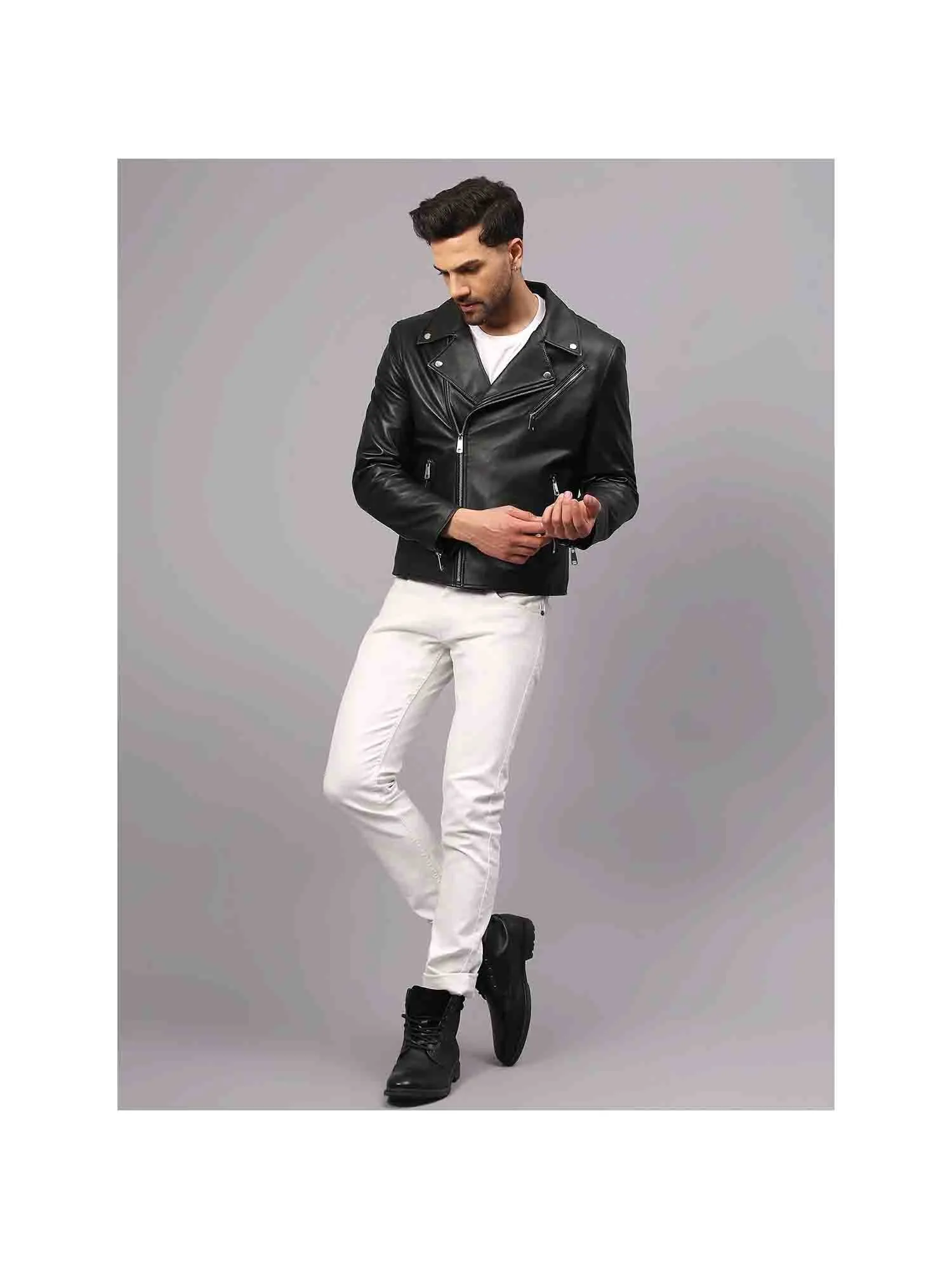 Saint Logan Men's Black Leather Biker Style Jackets