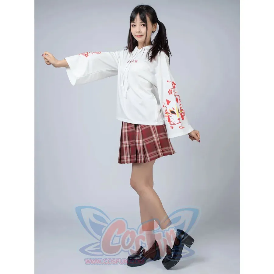 Sakura Fox Mask Print Drawstring Hoodie mp006002
