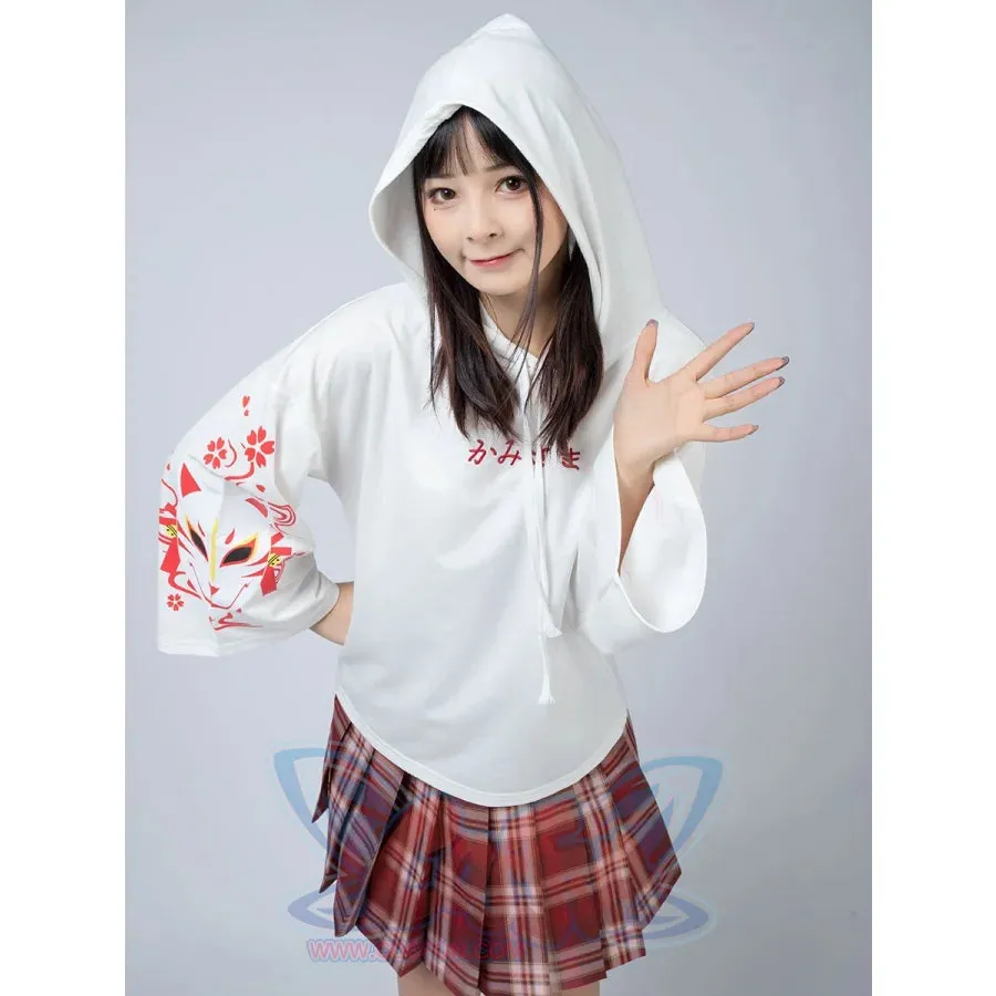 Sakura Fox Mask Print Drawstring Hoodie mp006002