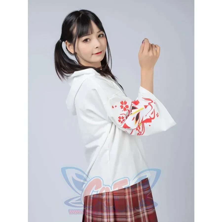 Sakura Fox Mask Print Drawstring Hoodie mp006002