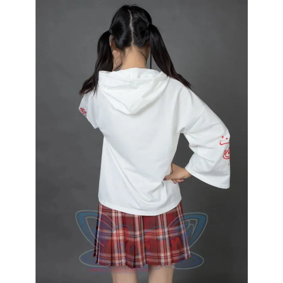 Sakura Fox Mask Print Drawstring Hoodie mp006002