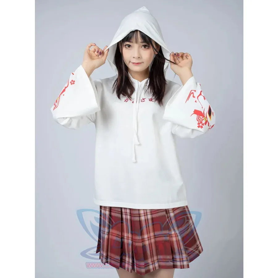 Sakura Fox Mask Print Drawstring Hoodie mp006002