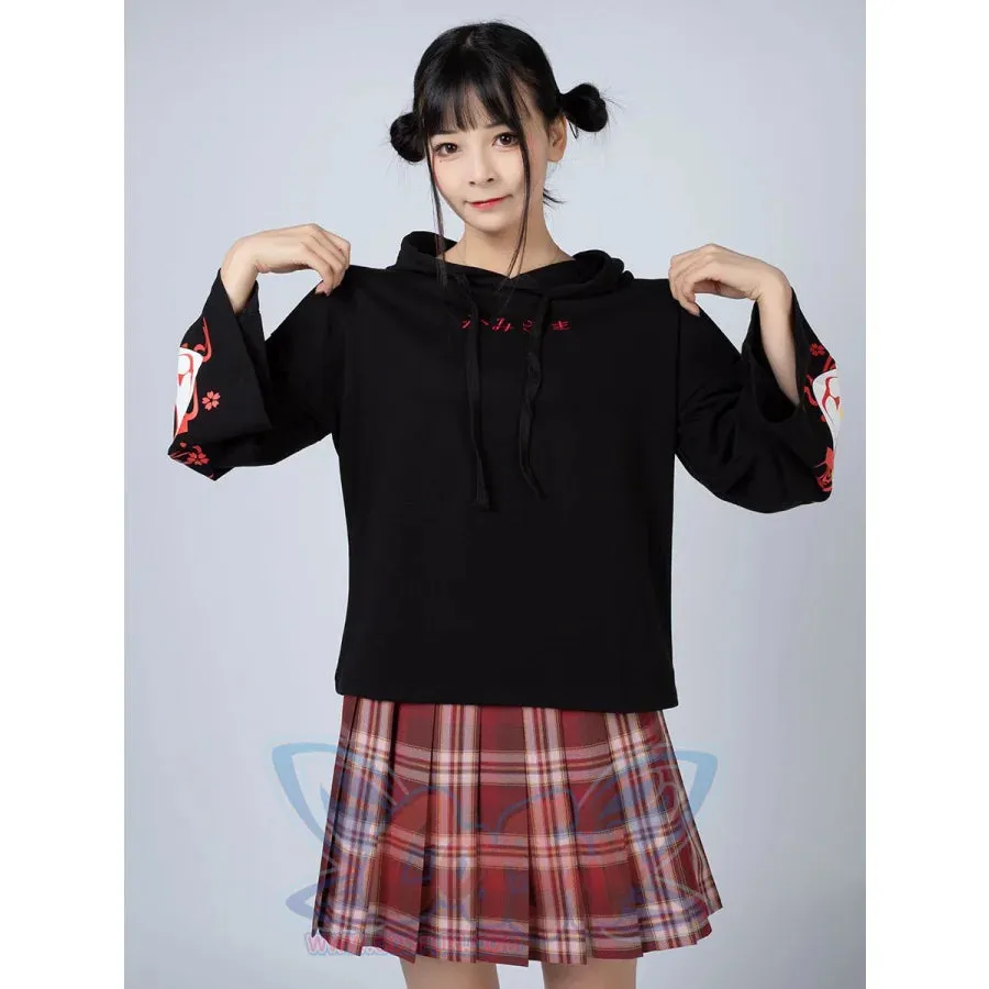 Sakura Fox Mask Print Drawstring Hoodie mp006002
