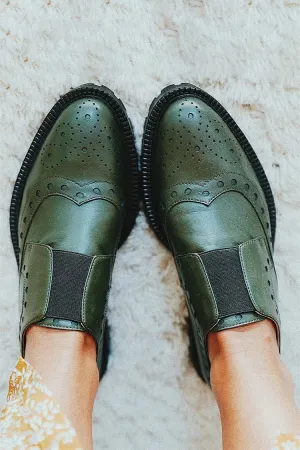 Scarpe Oxford Brogue Casual Verde Scuro con Punta Rotonda Patchwork [Pre-Ordine] 