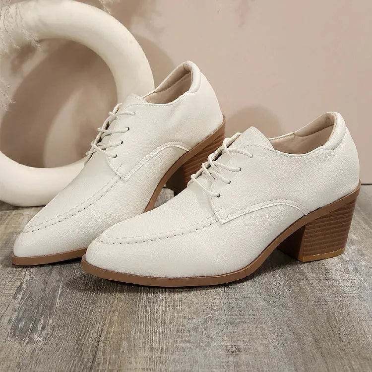 Scarpe Oxford con lacci, punta affilata, tacco spesso, punto patchwork 
