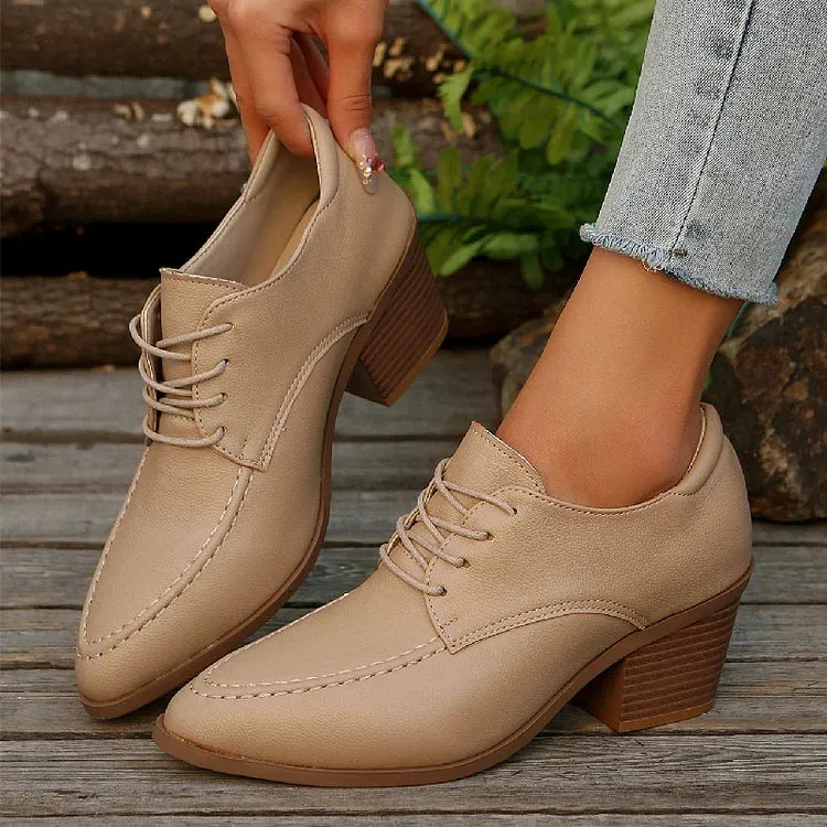 Scarpe Oxford con lacci, punta affilata, tacco spesso, punto patchwork 
