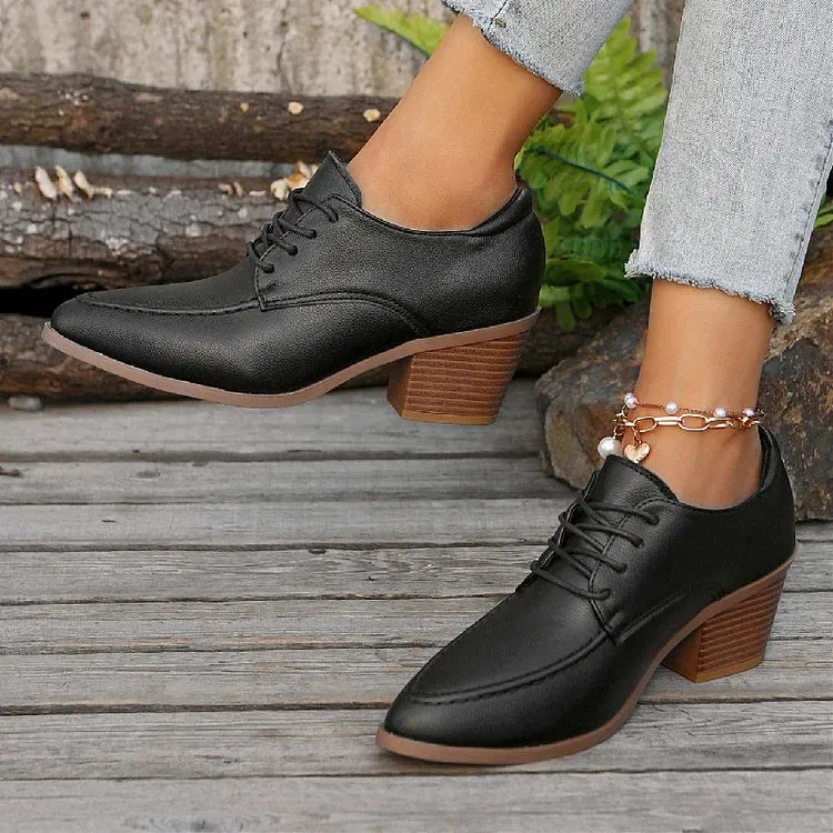 Scarpe Oxford con lacci, punta affilata, tacco spesso, punto patchwork 