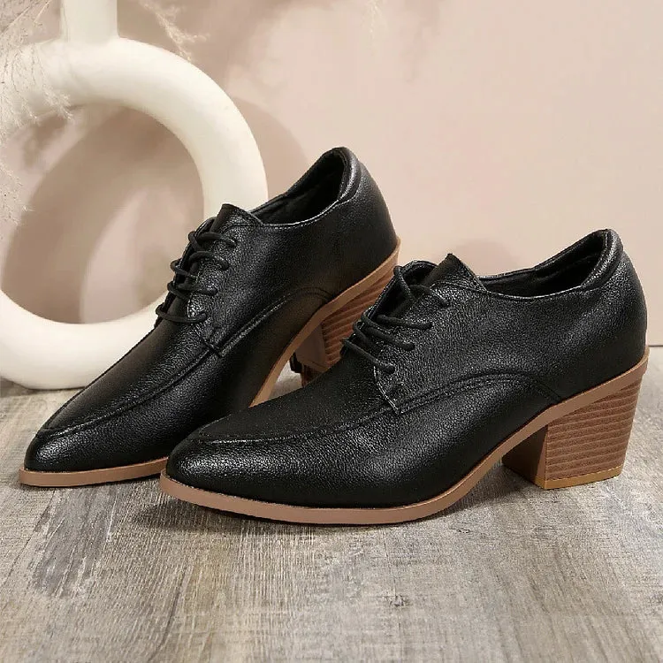 Scarpe Oxford con lacci, punta affilata, tacco spesso, punto patchwork 