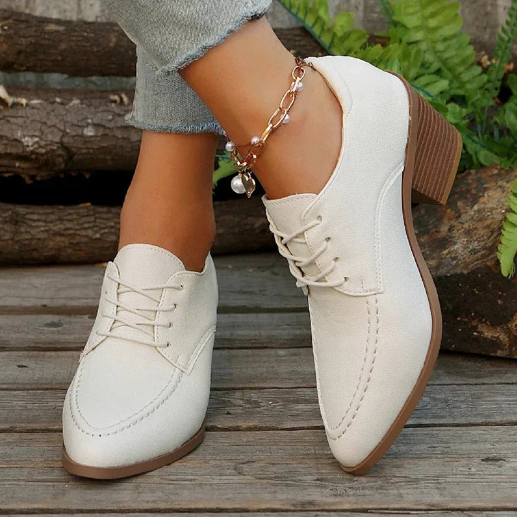 Scarpe Oxford con lacci, punta affilata, tacco spesso, punto patchwork 