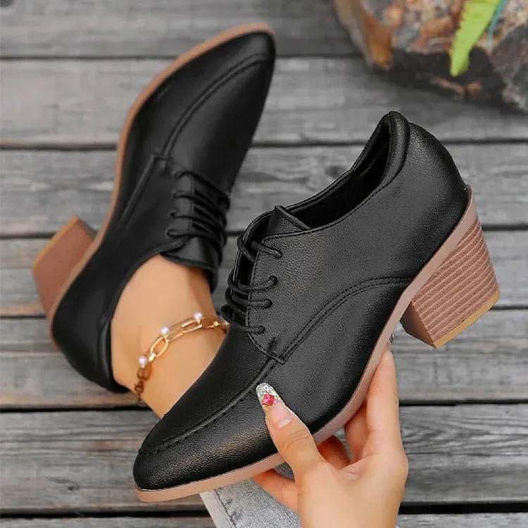 Scarpe Oxford con lacci, punta affilata, tacco spesso, punto patchwork 