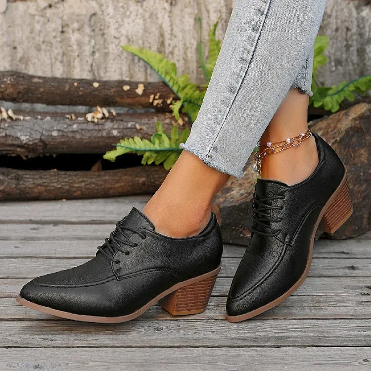 Scarpe Oxford con lacci, punta affilata, tacco spesso, punto patchwork 