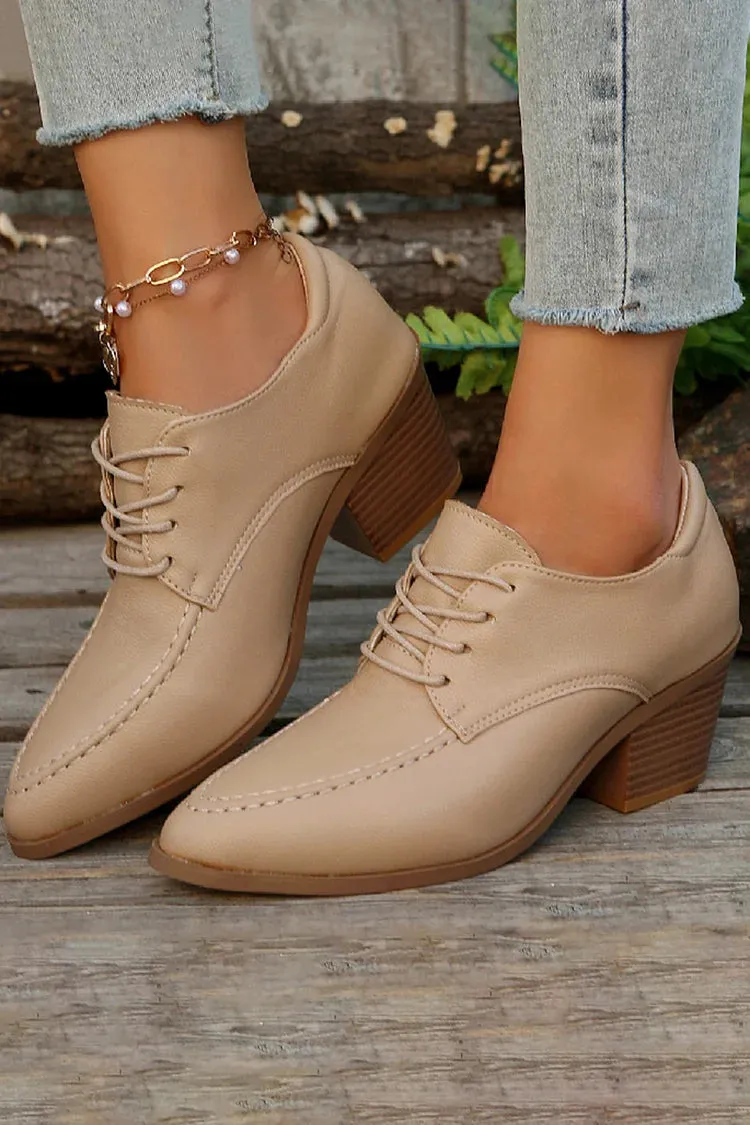 Scarpe Oxford con lacci, punta affilata, tacco spesso, punto patchwork 